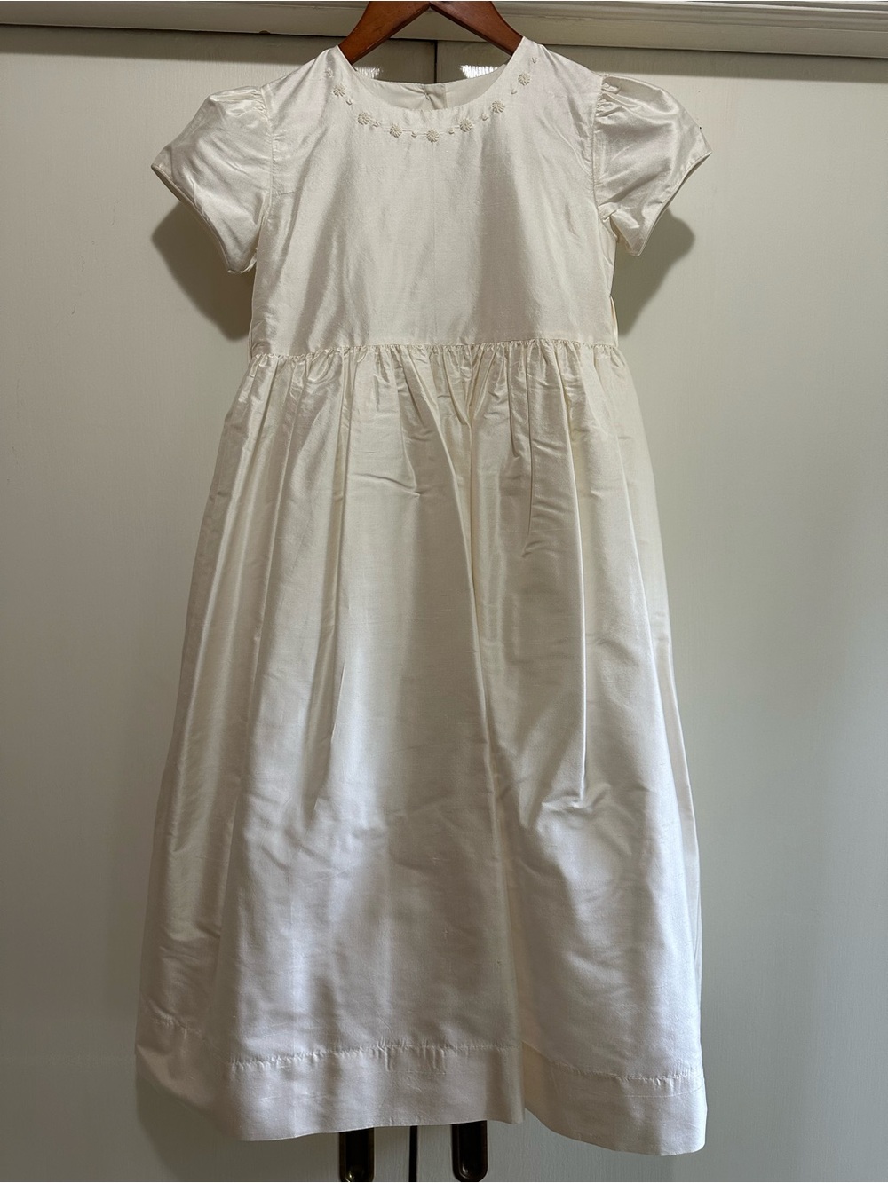 Strasburg Cream Formal Girls' Dress with Embroidered Neckline and Sash